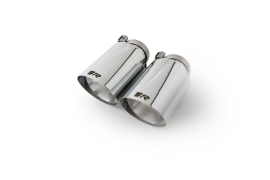 Tail pipe set L/R with each 2 tail pipes Ø 102 mm angled, straight cut, chromed, with adjustable spherical clamp connection