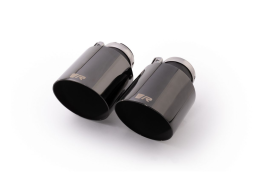 Stainless steel tail pipe set: 2 tail pipes Ø 102 mm angled, straight cut, Glossy Black, with adjustable spherical clamp connection