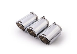 Stainless steel tail pipe set consisting of 3 tail pipes Ø 102 mm angled, chromed, with adjustable spherical clamp connection