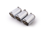 Stainless steel tail pipe set consisting of 3 tail pipes Ø 102 mm angled, chromed, with adjustable spherical clamp connection