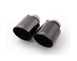 Stainless steel tail pipe set 2 tail pipes Ø 102 mm angled (shorter length 145 mm), straight cut, Black Chrome, with adjustable spherical clamp connection