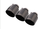 3 tail pipes Ø 102 mm angled (shorter length 145 mm), straight cut, Black Chrome, with adjustable spherical clamp connection